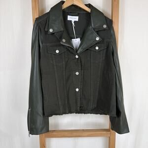 NWT Dear John Dark Green Mixed Material Jacket Size XL Utility Cargo Shacket